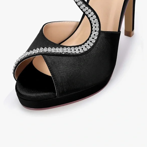 ERIJUNOR High Heels Peep Toe Rhinestone S Strap Prom Wedding Evening Shoes - Picture 5 of 7